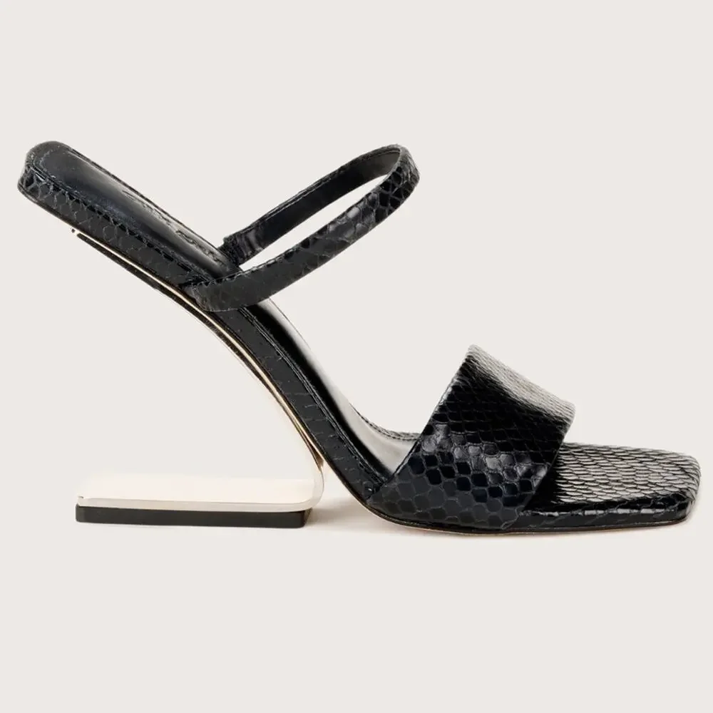 Cult Gaia Rene Black Illusion Heel Sandal Size 10 New in Box Sleek Square Toe